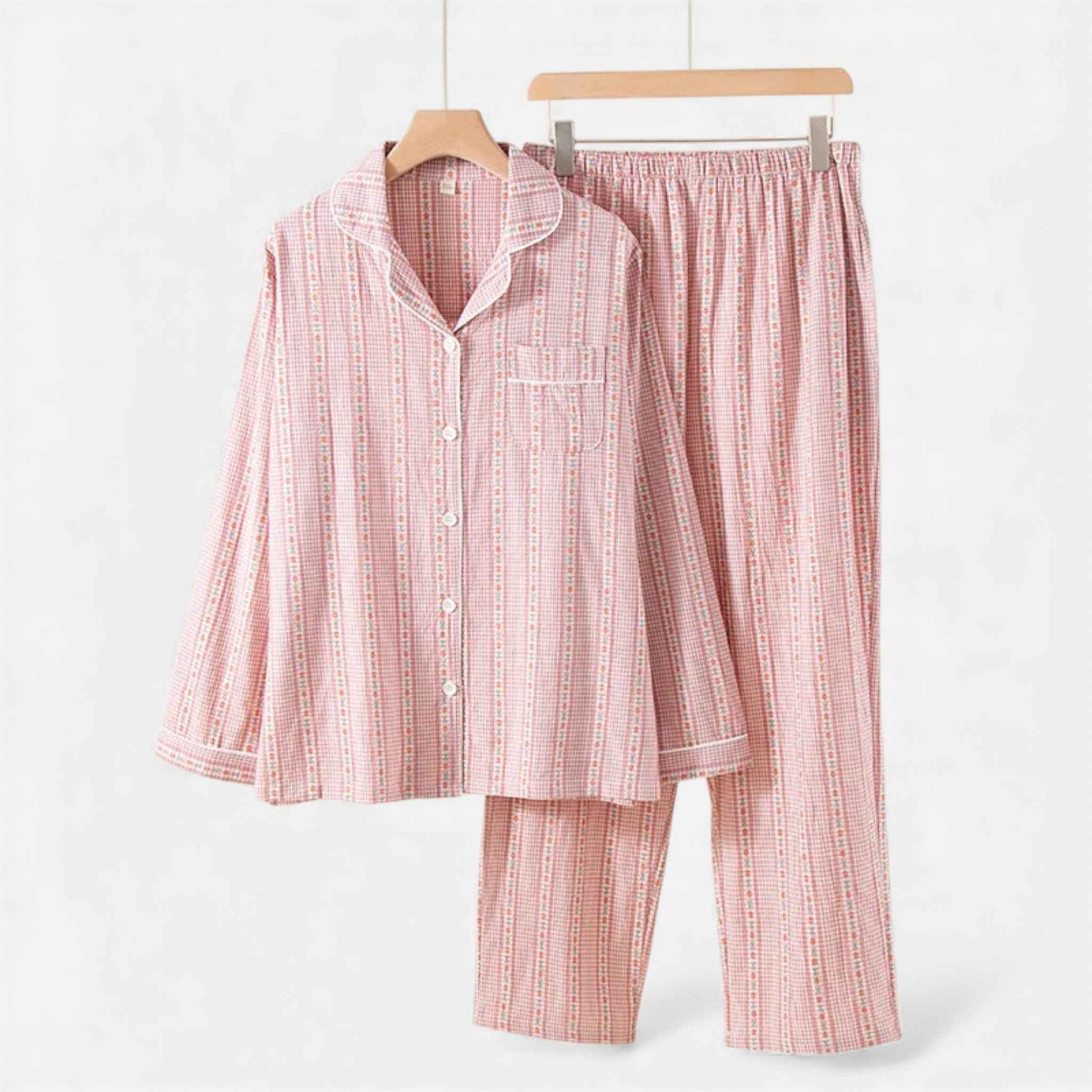 Women's Pure Cotton Pajama Set with Cardigan Design