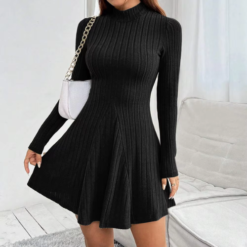 Emma – Classic Mock Neck Flare Dress - Navenport