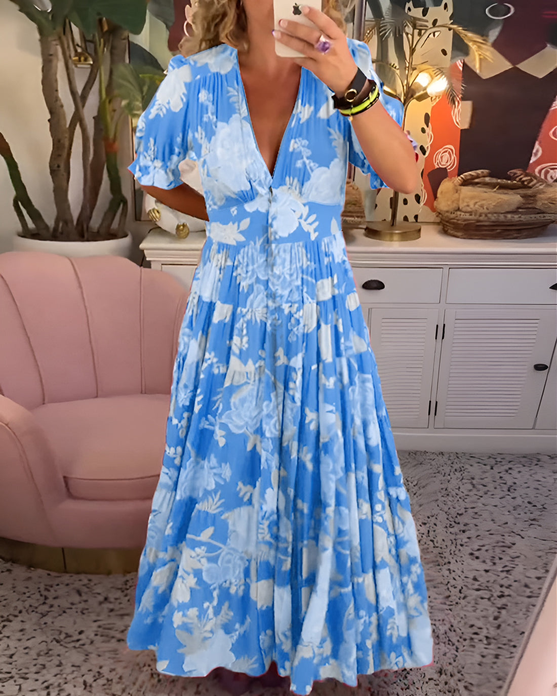 Aurelia - Floral Print V-neck Pocket Dress