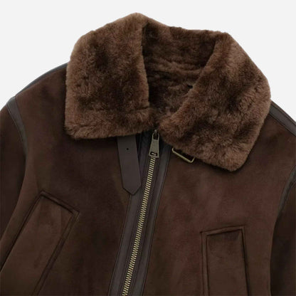 Luxe Faux Fur-Trimmed Brown Bomber Jacket for Women