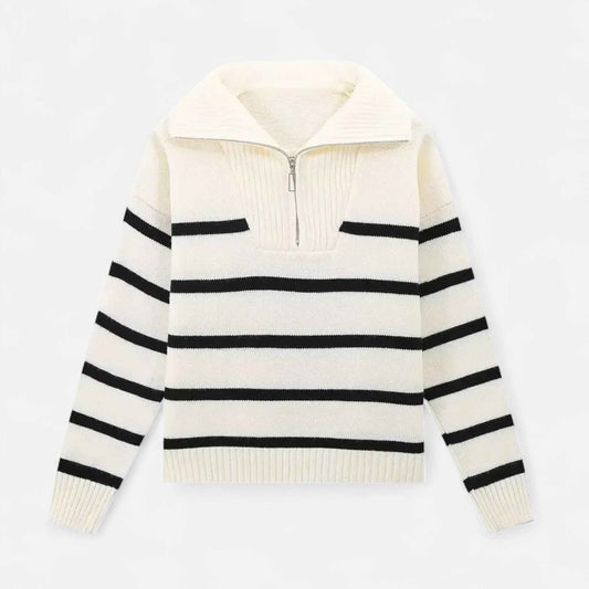 Elegant Women's Striped Polo Zip Sweater