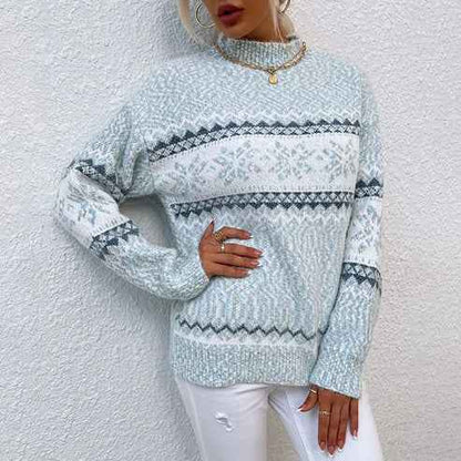 Women's Elegant Snow Flake Pattern Knit Jumper - Ideal for Winter