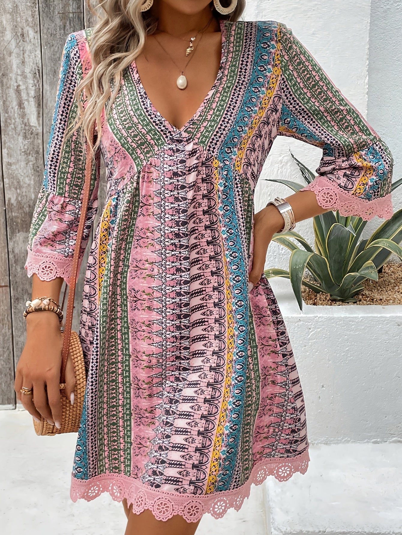 Mirela™ Bohemian Lace Trim Dress