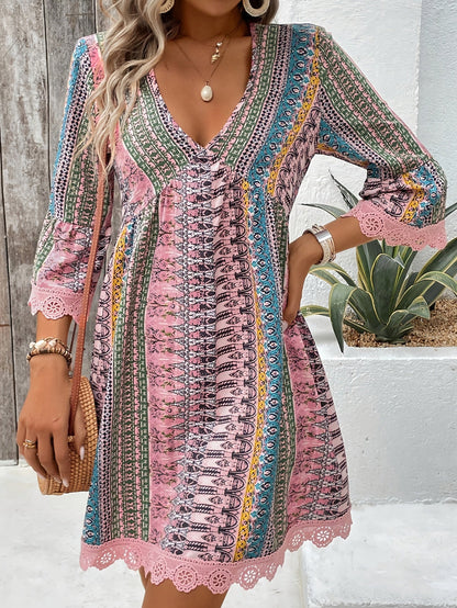 Mirela™ Bohemian Lace Trim Dress