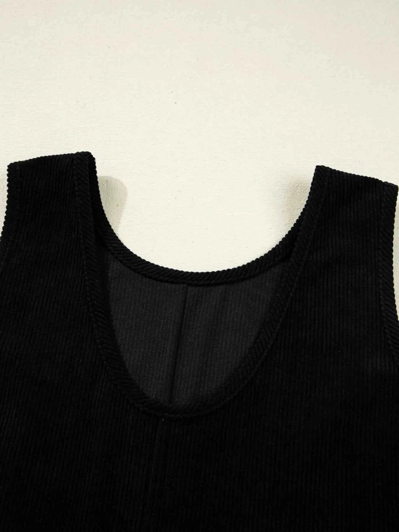 Corduroy Sleeveless Mini Dress with Patched Pockets