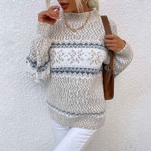 Women's Elegant Snow Flake Pattern Knit Jumper - Ideal for Winter