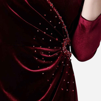 Velvet Wrap Dress with Draped Design