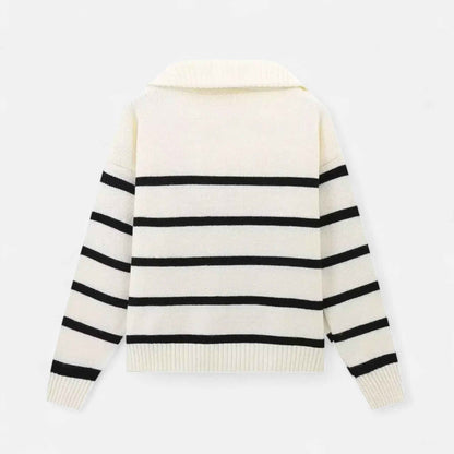 Elegant Women's Striped Polo Zip Sweater