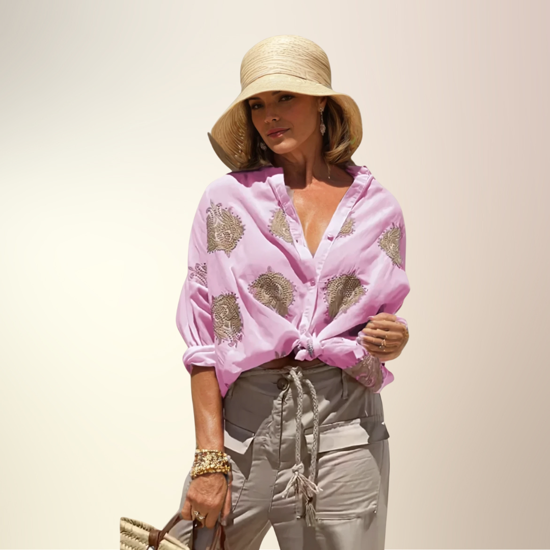 Celestria – Embroidered Button-Up Shirt