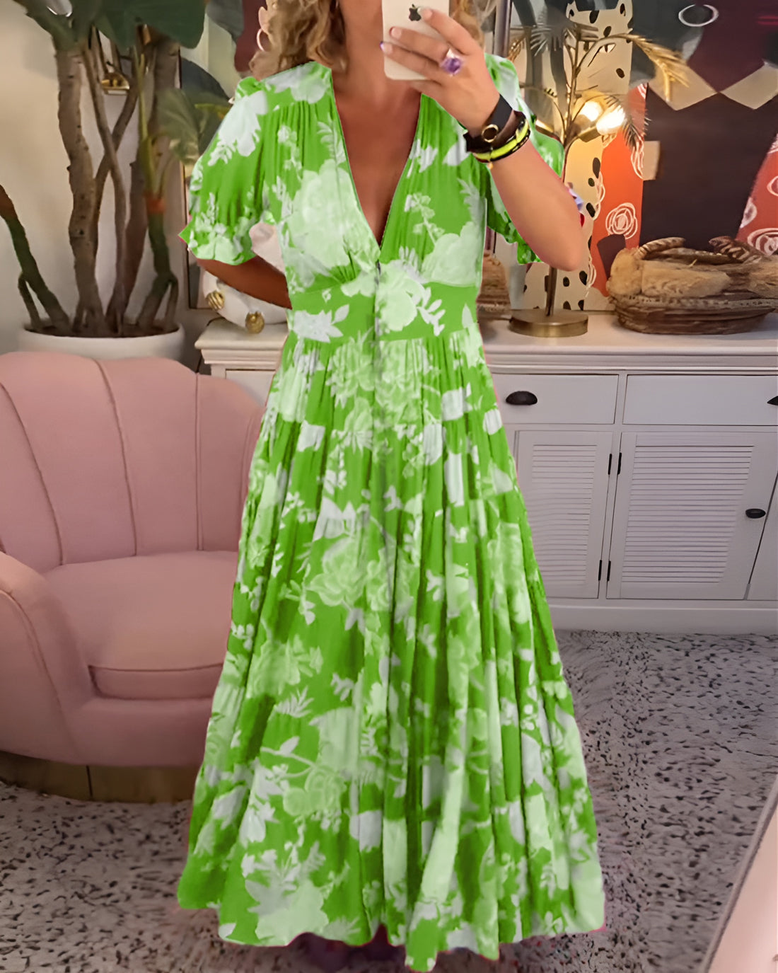 Aurelia - Floral Print V-neck Pocket Dress