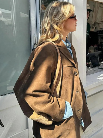 Women's Oversized Brown Trenchcoat with Wide Lapel | Ideal for Autumn/Winter
