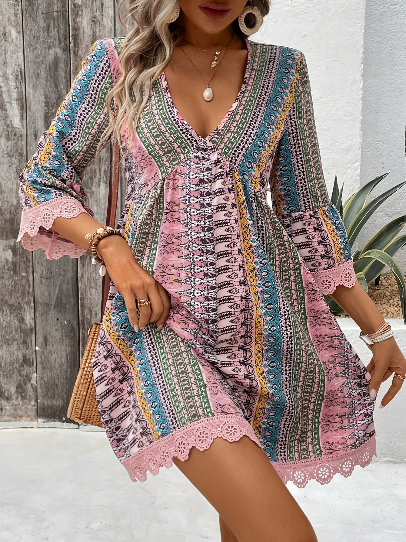 Mirela™ Bohemian Lace Trim Dress