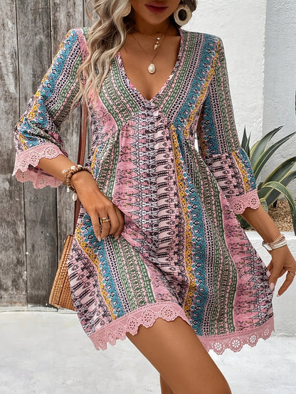 Mirela™ Bohemian Lace Trim Dress