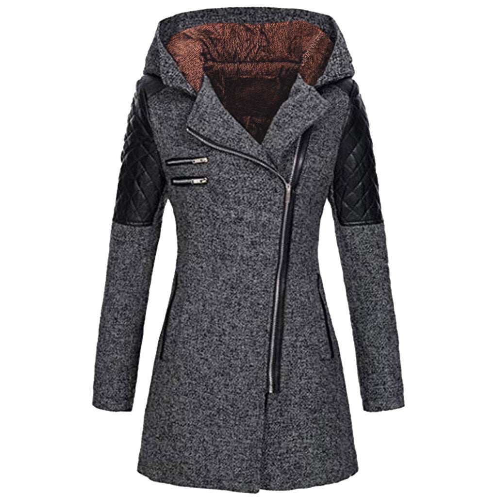 Women's Stylish Slanted Zipper Winter Jacket - Navenport