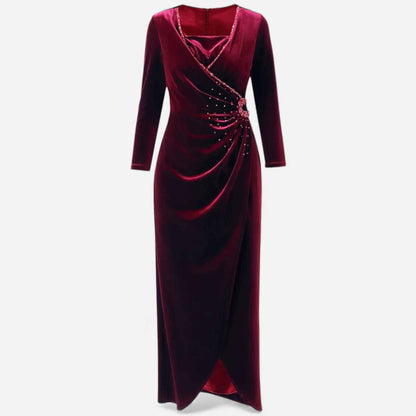 Velvet Wrap Dress with Draped Design