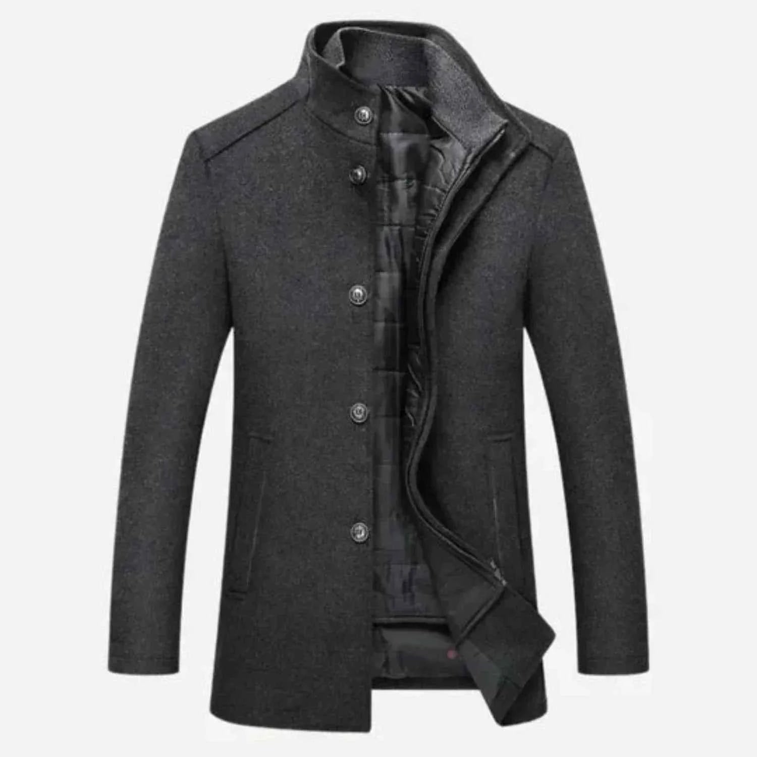 Edward | Men's Mid-Length Stand Collar Overcoat