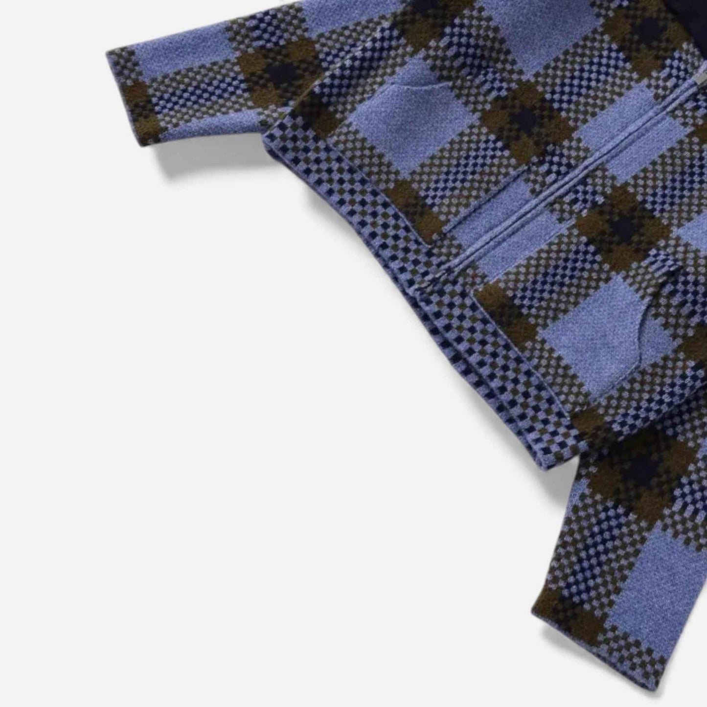 Women's Knitted Plaid Zipper Jacket with Collared Design