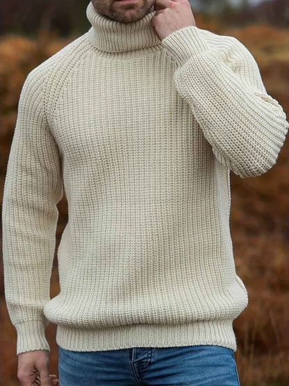 Men's Vintage Beige Turtleneck Sweater Cosy Knit Pullover | Ideal for Autumn/Winter