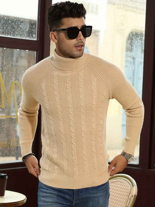 Beige Cashmere Knitted Turtleneck Sweater for Men | Perfect for Autumn/Winter