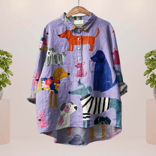 Cindy™ Blouse with Dog Art Print