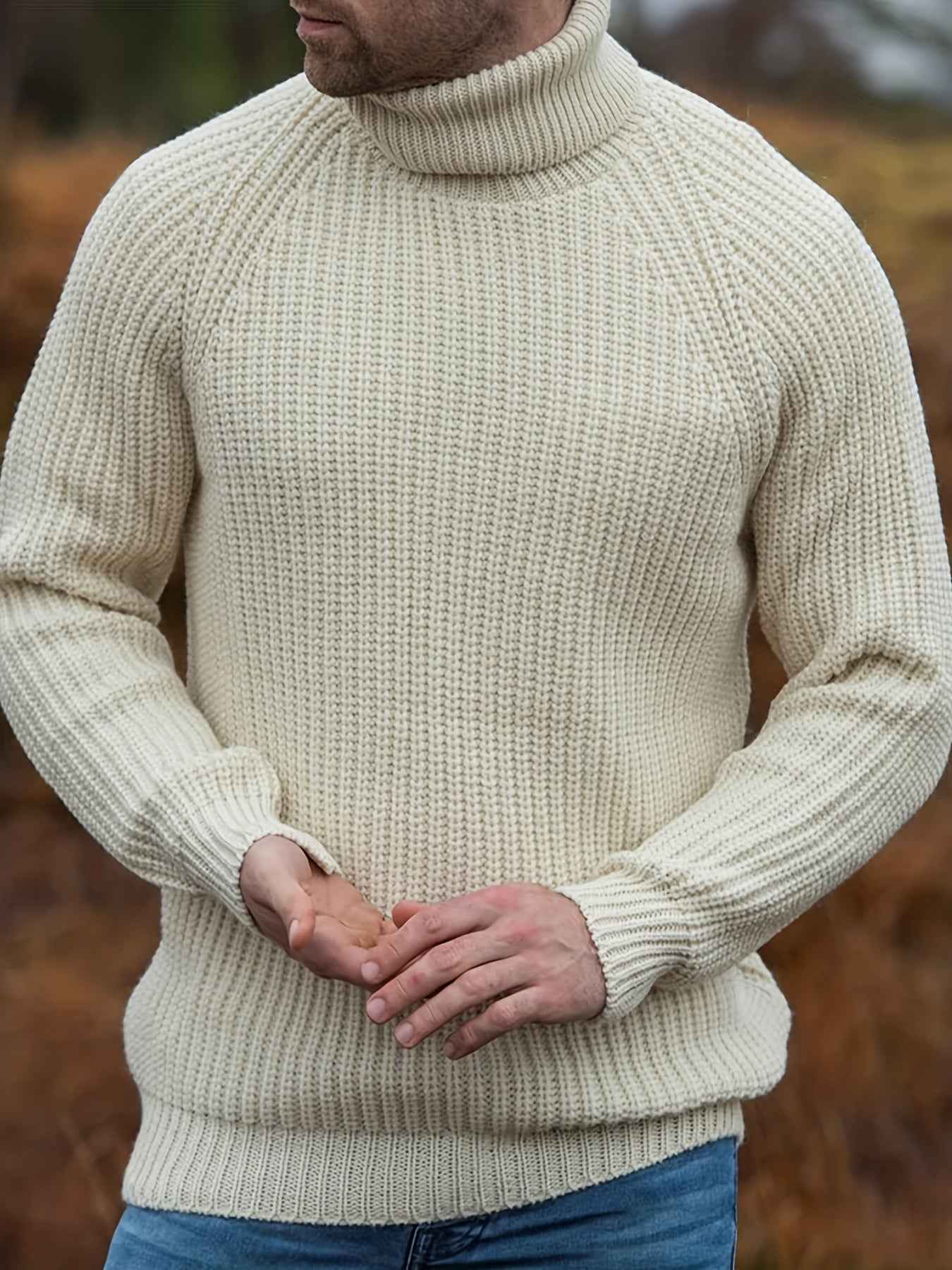 Men's Vintage Beige Turtleneck Sweater Cosy Knit Pullover | Ideal for Autumn/Winter
