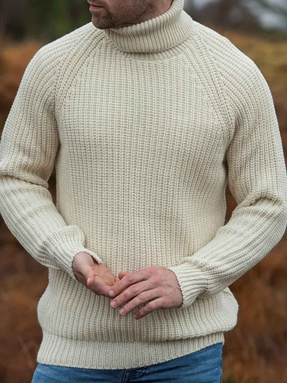 Men's Vintage Beige Turtleneck Sweater Cosy Knit Pullover | Ideal for Autumn/Winter