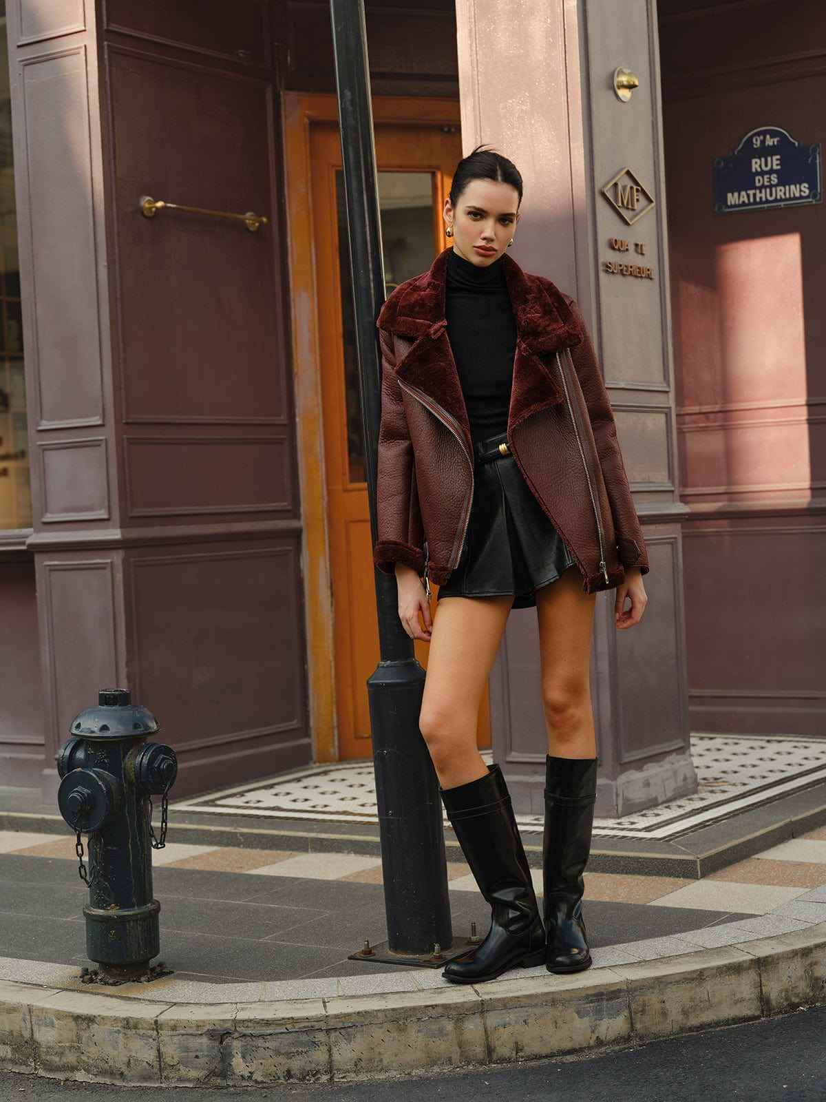 Women's Faux Burgundy Shearling Winter Coat