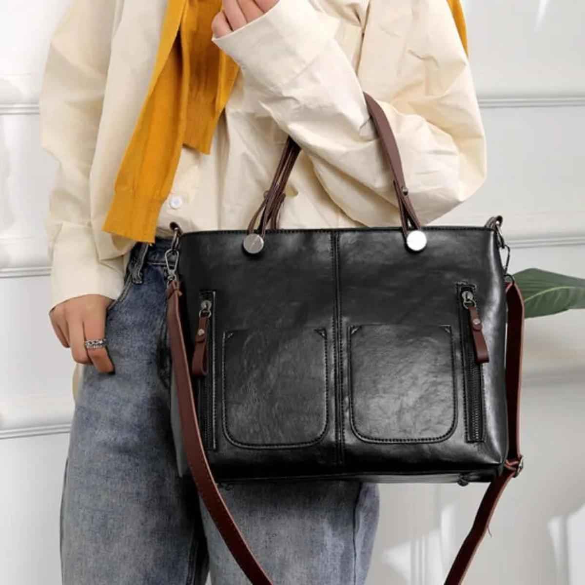 Leather Handbag for Women With Adjustable Strap And Multiple Pockets