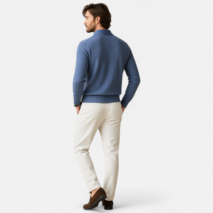 Men’s Merino Wool Polo Sweater - Navenport