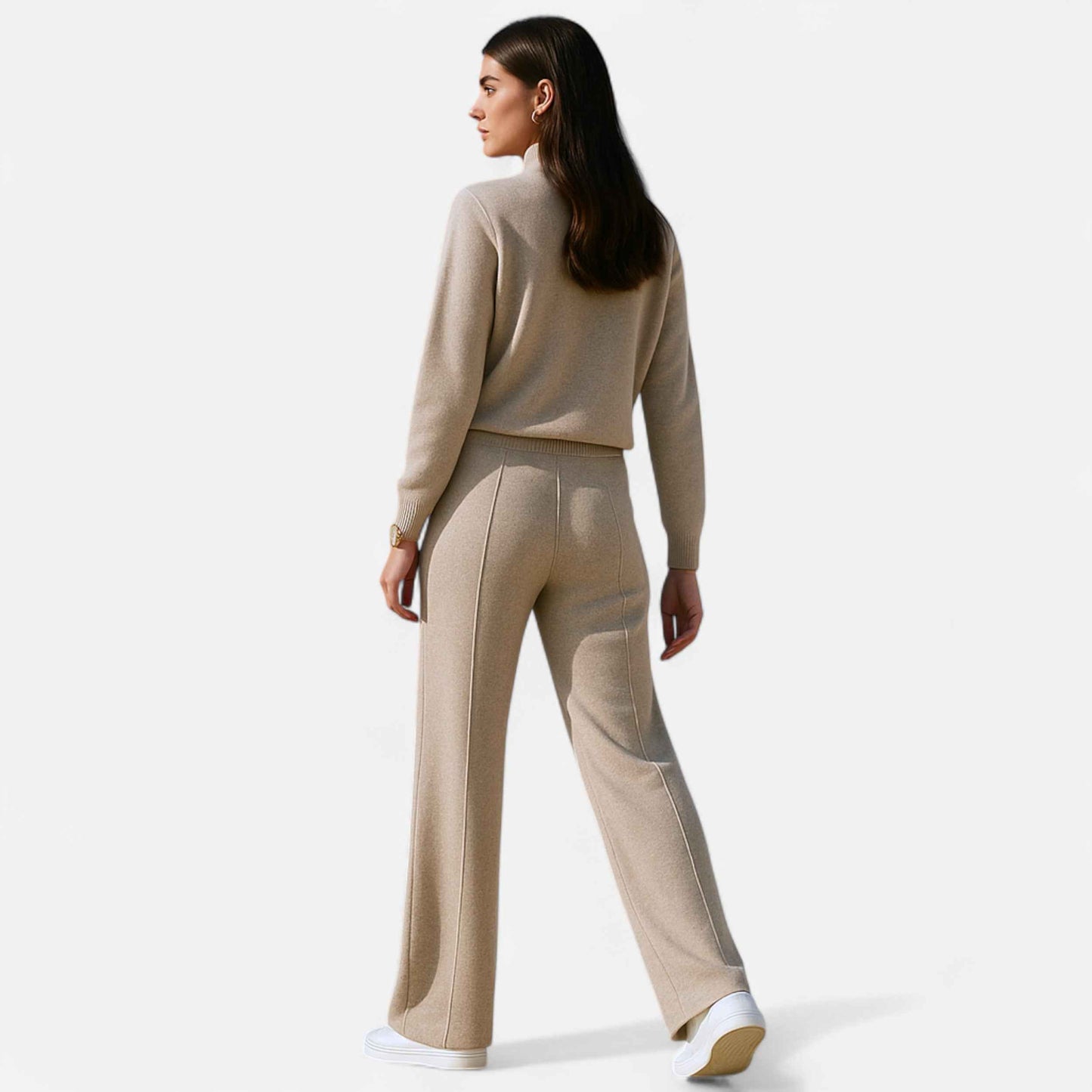 Women's Wide-Leg Knit Trousers in Pure Wool