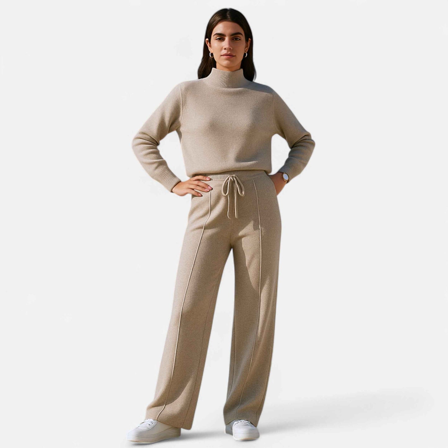 Women's Wide-Leg Knit Trousers in Pure Wool