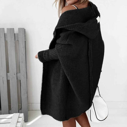 Relaxed Fit Hooded Cardigan with Batwing Sleeves