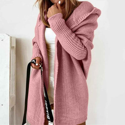 Relaxed Fit Hooded Cardigan with Batwing Sleeves