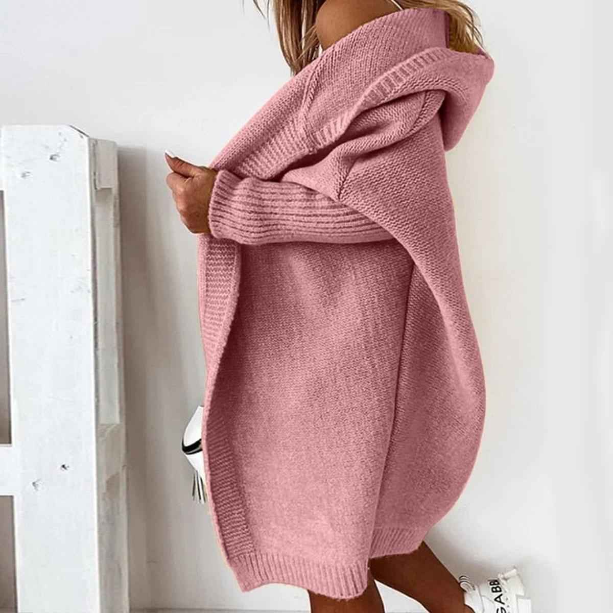 Relaxed Fit Hooded Cardigan with Batwing Sleeves