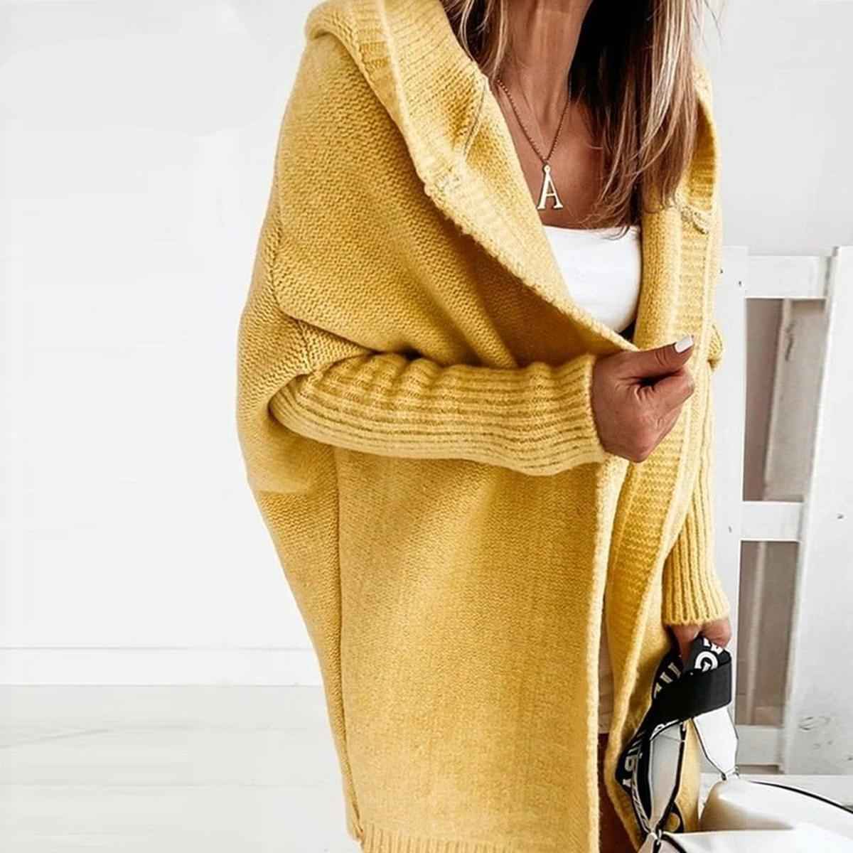 Relaxed Fit Hooded Cardigan with Batwing Sleeves