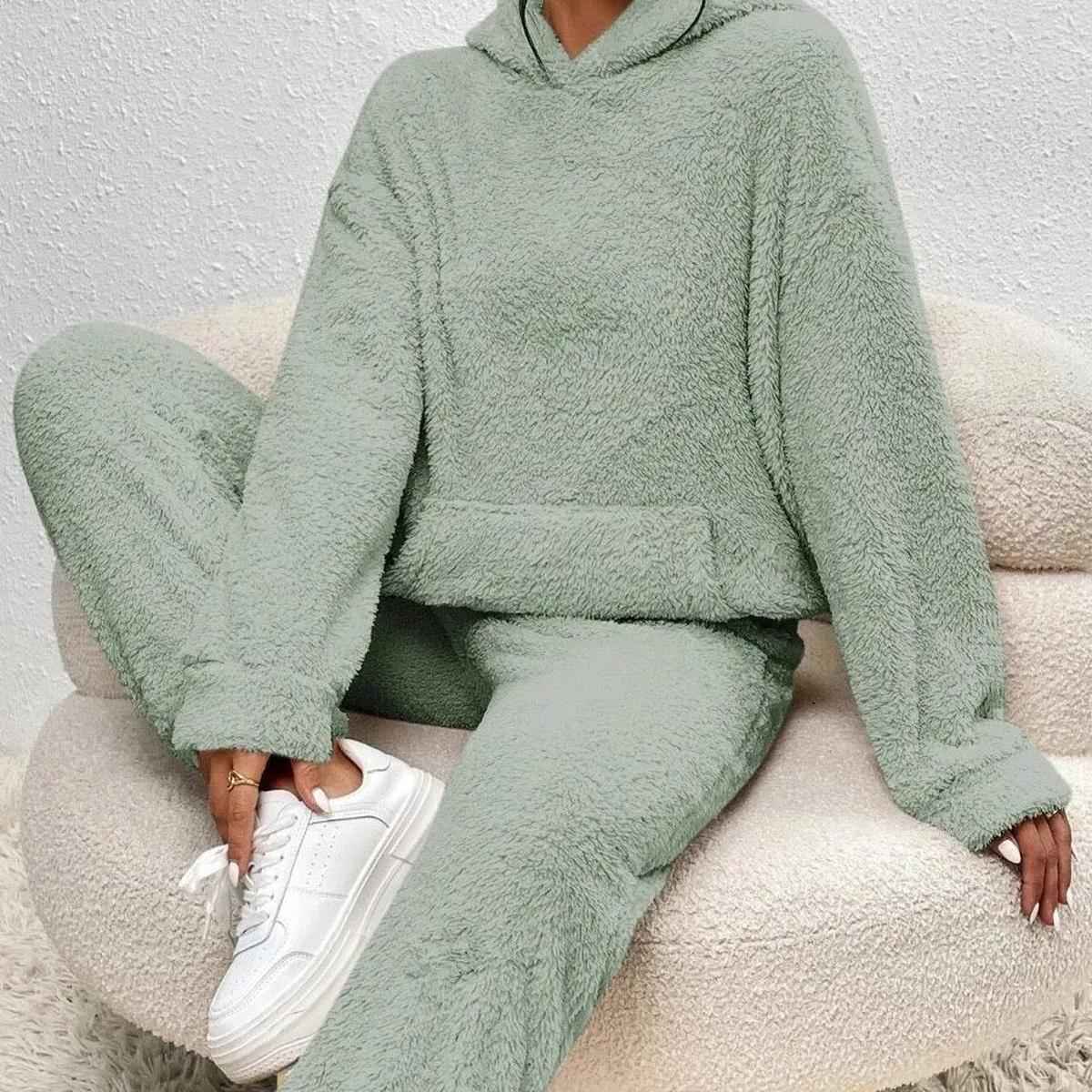 Snuggly Teddy Hoodie and Pants Loungewear Set