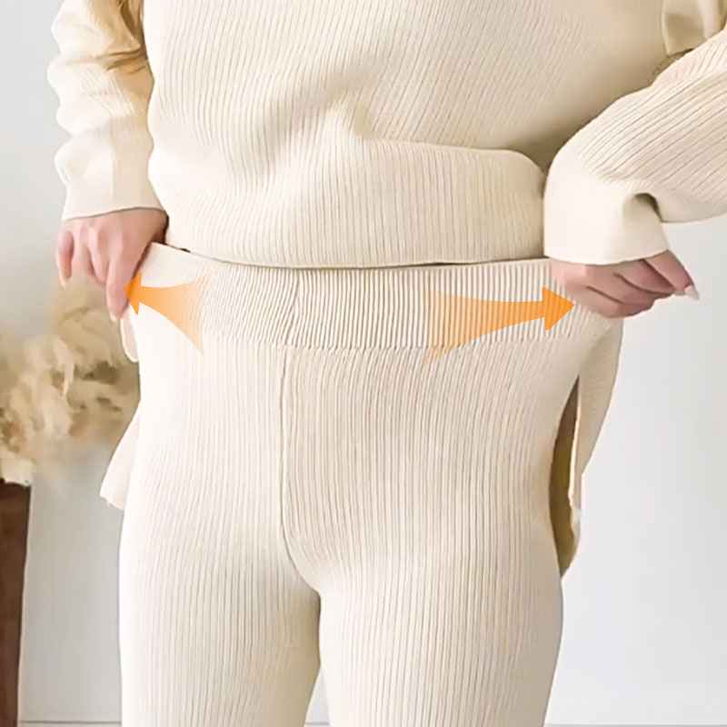 V-Neck Ribbed Loungewear Set with Wide-Leg Pants