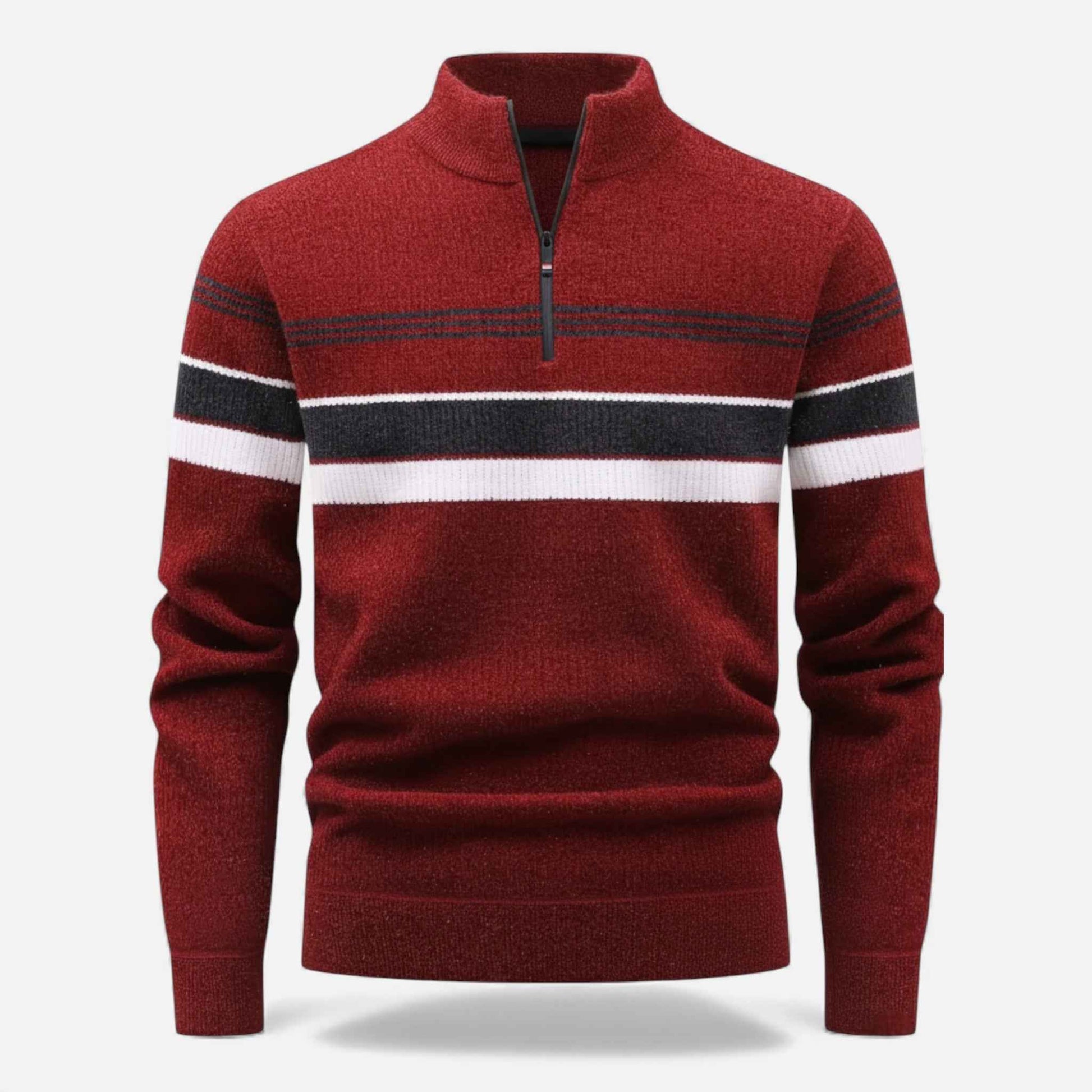 Men’s Thick Half-Zip Striped Knit Sweater