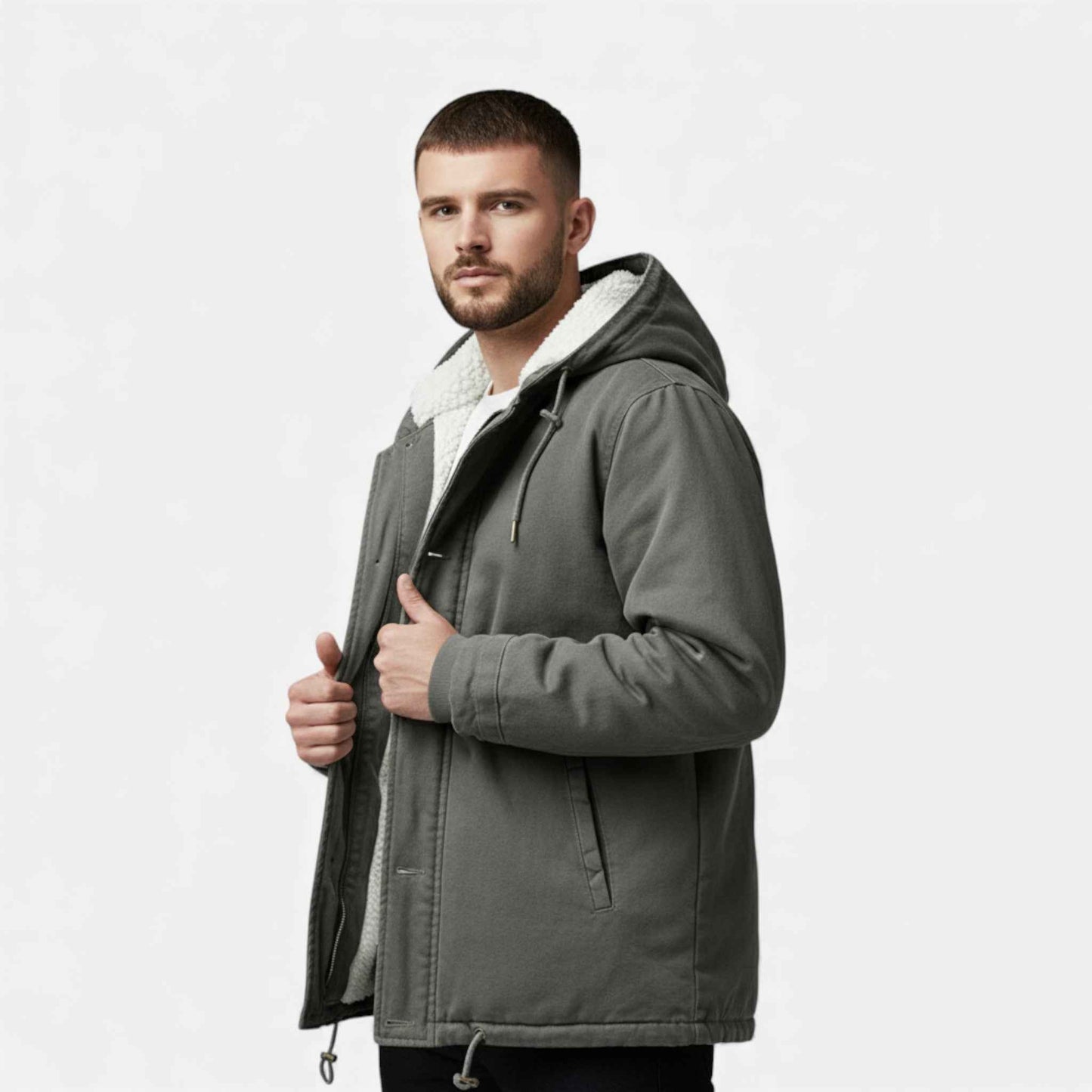 Men’s Lamb Fleece Hooded Winter Coat