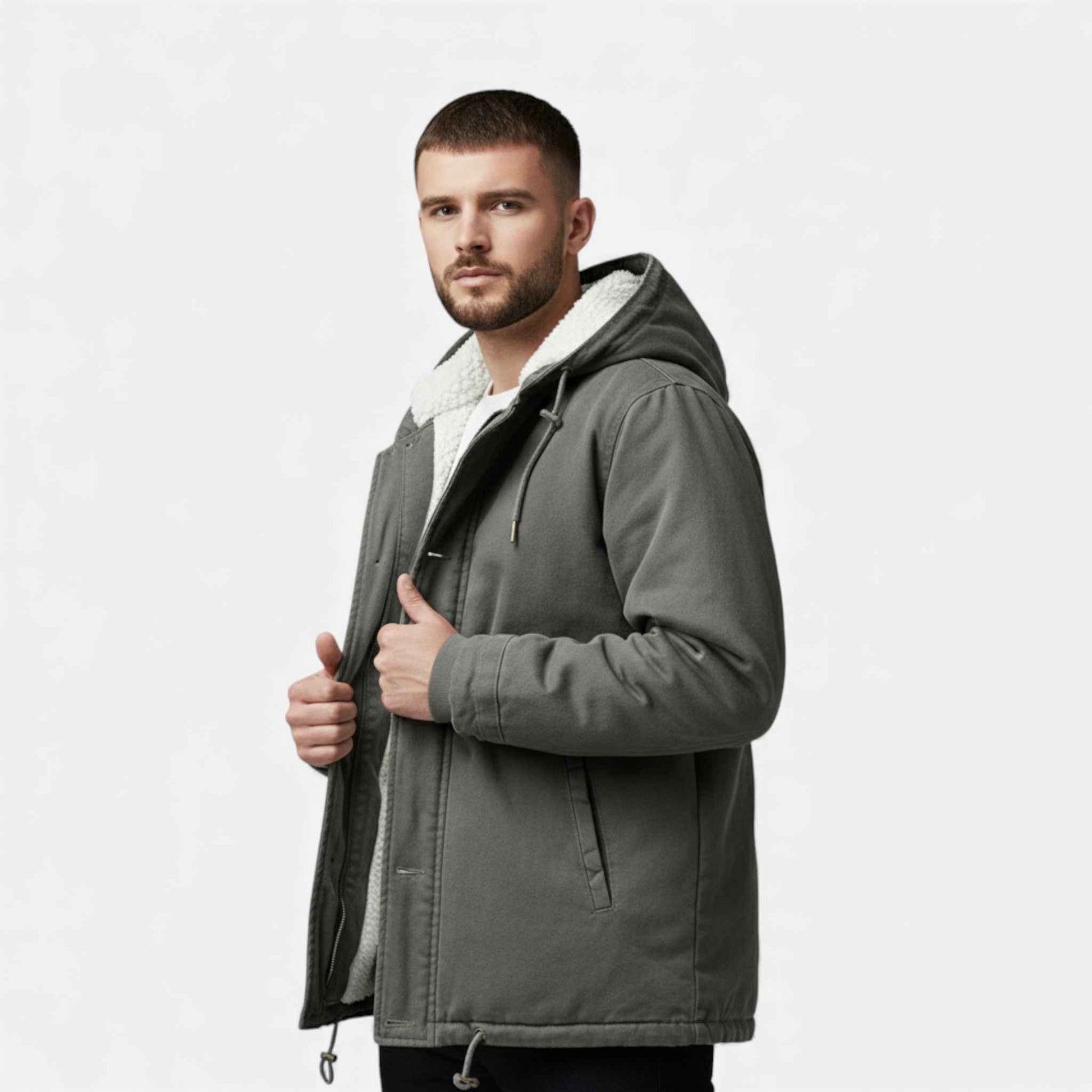 Men’s Lamb Fleece Hooded Winter Coat