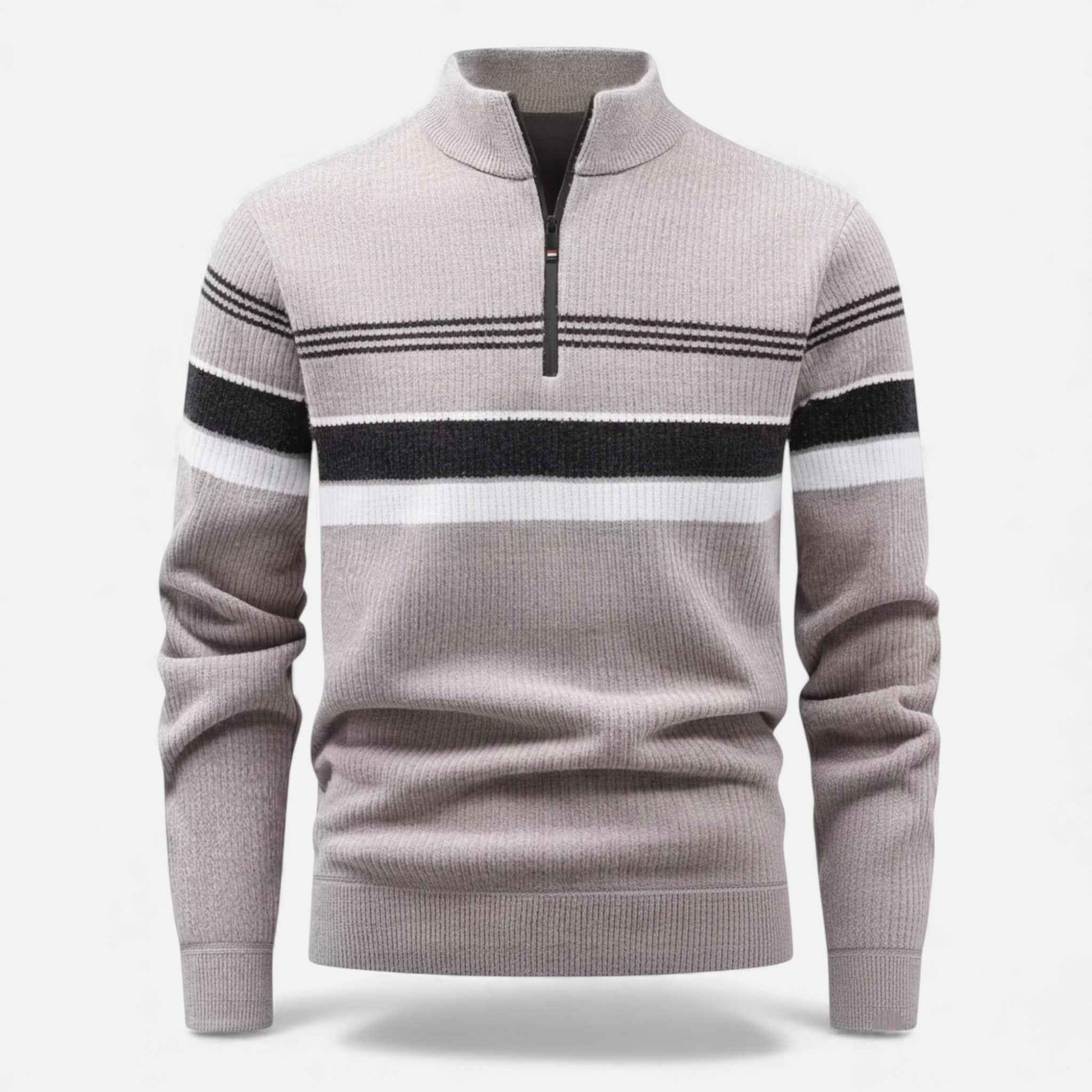 Men’s Thick Half-Zip Striped Knit Sweater