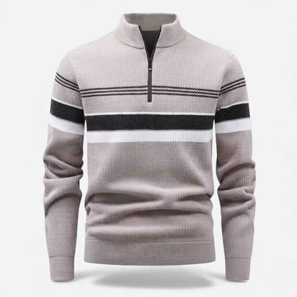 Men’s Thick Half-Zip Striped Knit Sweater