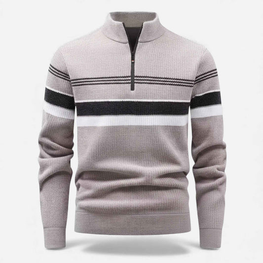 Men’s Thick Half-Zip Striped Knit Sweater