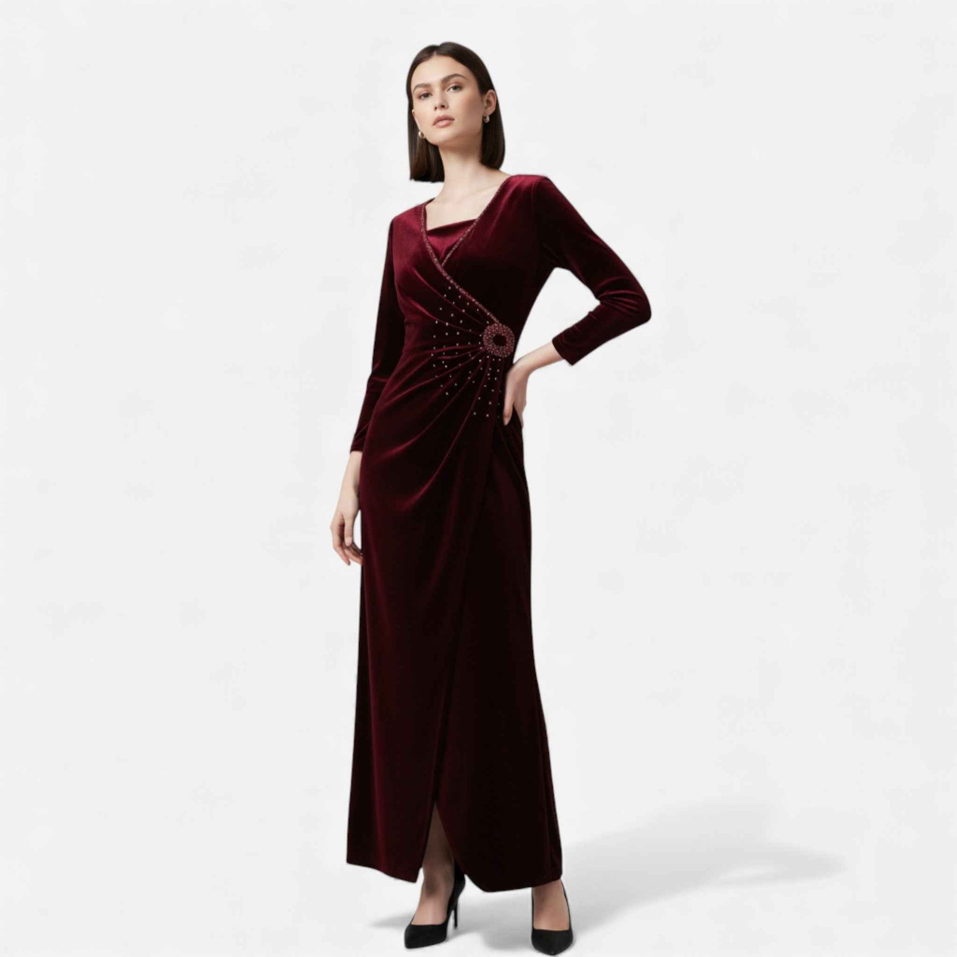 Velvet Wrap Dress with Draped Design