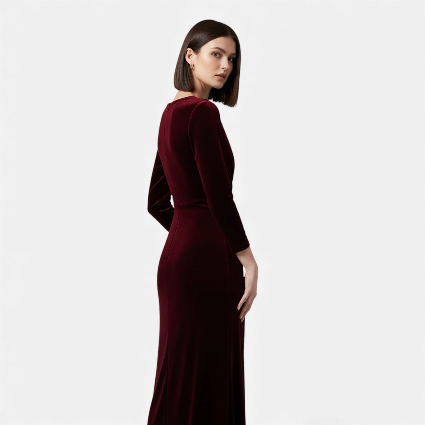 Velvet Wrap Dress with Draped Design - Navenport