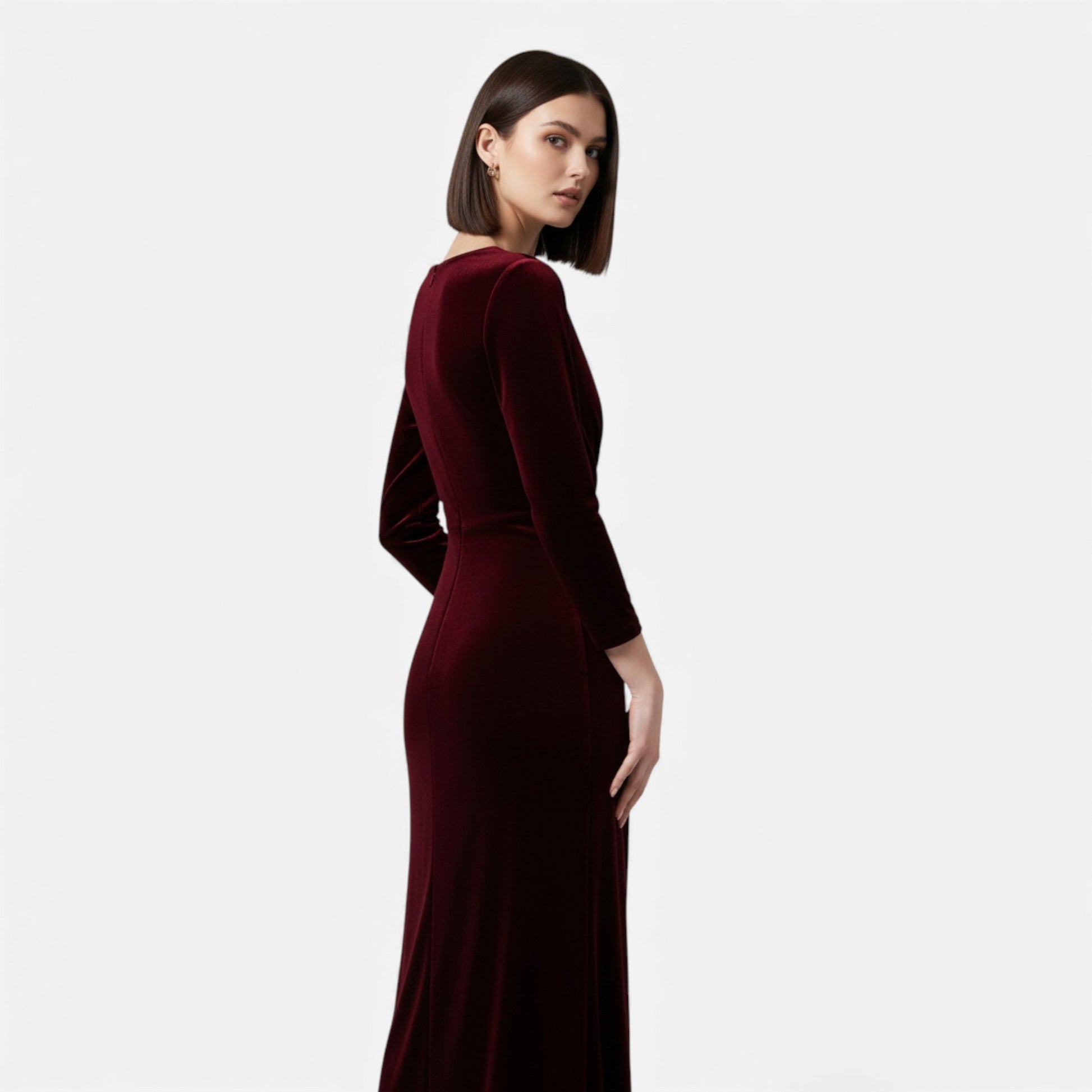 Velvet Wrap Dress with Draped Design - Navenport