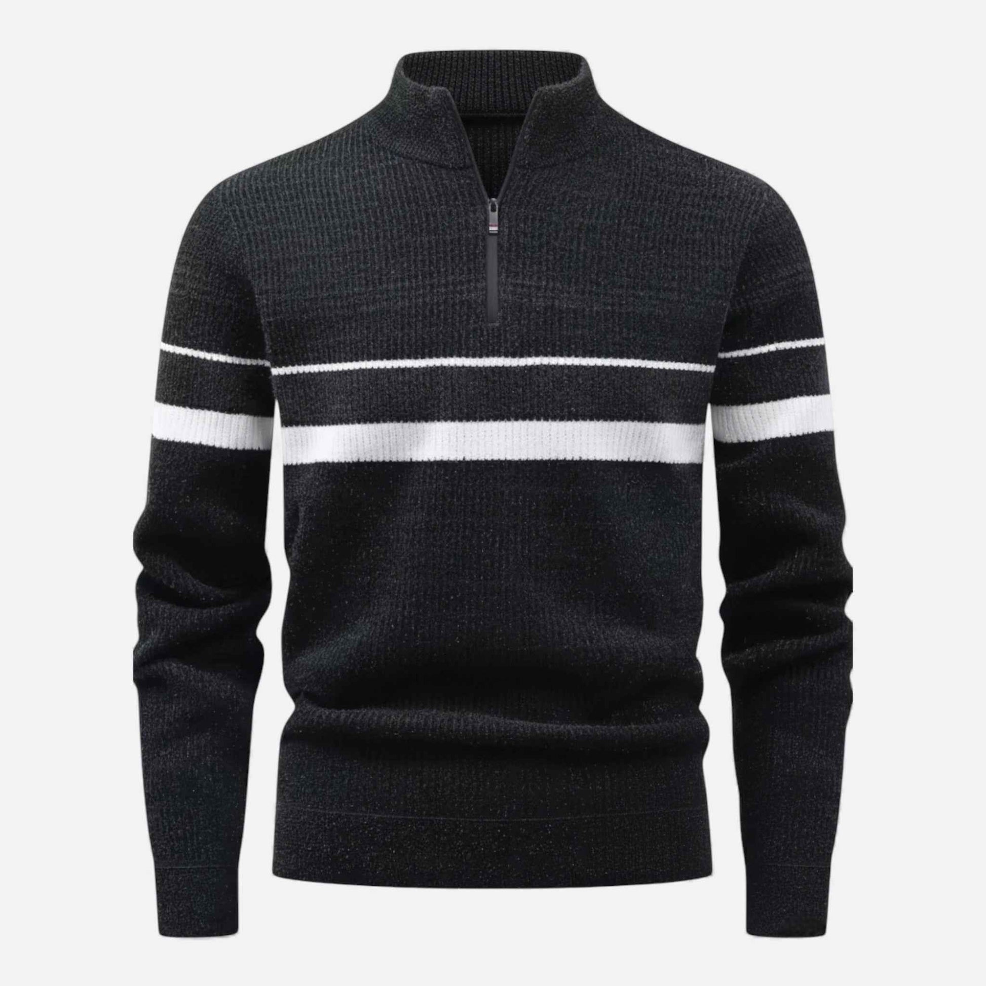 Men’s Thick Half-Zip Striped Knit Sweater
