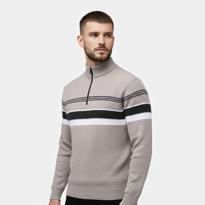 Men’s Thick Half-Zip Striped Knit Sweater
