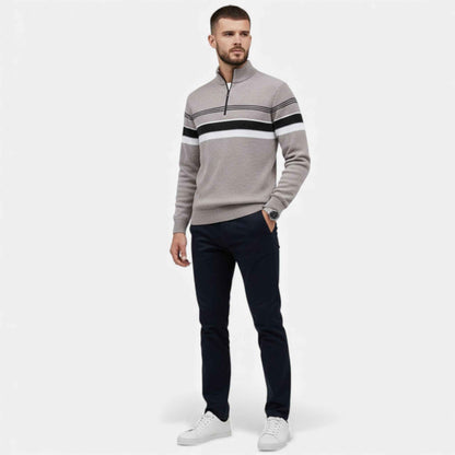 Men’s Thick Half-Zip Striped Knit Sweater
