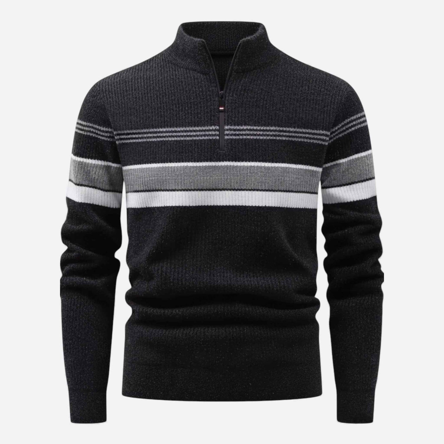 Men’s Thick Half-Zip Striped Knit Sweater